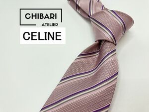 【超美品】CELINE　セリーヌ　ロゴ＆レジメンタル柄 ネクタイ 3本以上 送料無料 メンズ ピンク系　1203130