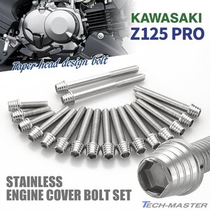 Z125 PRO BR125 エンジンカバーボルト 18本セット ステンレス製 テーパーシェルヘッド カワサキ車用 シルバーカラー TB8026