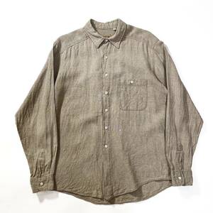 90s Regular joe リネンシャツ 麻 無地 単色 ビンテージ アメリカ製 usa old L ワーク 長袖 80s 00s アイリッシュ J.crew gap ラルフ