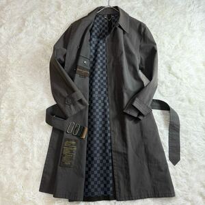 【ルイヴィトン・LOUIS VUITTON】ダミエ総柄ステンカラーコート ジャケット ゴールド金具 ロゴベルト メンズ アウター 48/L ダークブラウン