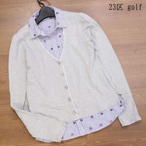 23区 golf ゴルフ 通年 レイヤード風♪ 長袖 ストライプ シャツ カーディガン Sz.1　レディース グレー　D3T01335_6#C