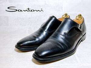 イタリア製【美品】SANTONI サントーニ 高級 メダリオン ビジネスシューズ 本革 レザー 黒 UK7.5（約26cm）紳士靴