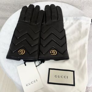 【新品未使用品】GUCCI グッチ　手袋 グローブ レザー　カシミヤ　インターロッキング　GG 本革