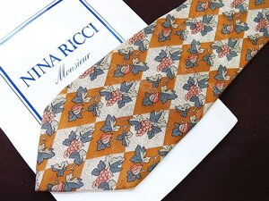 ♪20105C♪良品【花 植物 葡萄 果実 柄】ニナリッチ【NINA RICCI】ネクタイ