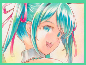 ☆同人手描きイラスト 色紙 原画　ボカロ　ボーカロイド　初音ミク Vocaloid Hatsune Miku　「バニーガール」B4サイズ