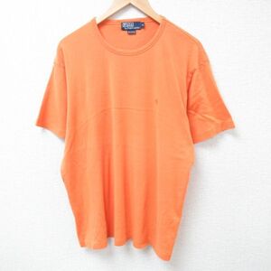 XL/古着 ラルフローレン Ralph Lauren 半袖 ブランド Tシャツ メンズ 90s ワンポイントロゴ コットン クルーネック オレンジ