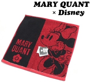 【MARY QUANT×Disney100】(NO.4280)マリークワント ディズニー　ミニー　タオルハンカチ ブラック×レッド　ラメ入り　未使用