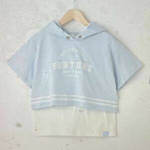 ポンポネット新作フード付きTシャツ地半袖パーカー&タンクトップセットLLサイズ165cmライトブルー★新品激安！送料無料