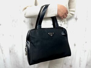 極美品 PRADA プラダ テスート ハンドバッグ バッグ ナイロン×レザー 黒 79087Y