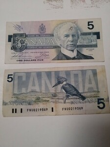 CANADA旧紙幣5ドル札20枚合計100ドル