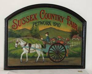 【希少】Country Corner社　アンティーク木製掛け看板 　SUSSEX　COUNTRY　FAIR　petwork 1910