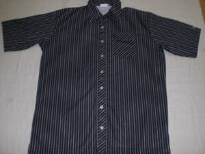 アディダスゴルフ・黒×白ピンストライプ 半袖シャツ(L) USED美品　