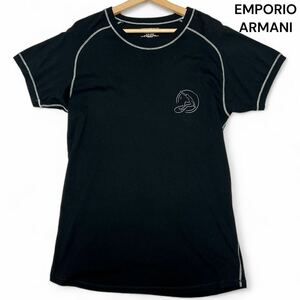 美麗品◎XLサイズ!!エンポリオアルマーニ【夏の必須アイテム】EMPORIO ARMANI サーフ 半袖 Tシャツ コットン110% ブラック 春夏◎メンズ