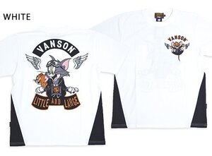 vanson×TOM＆JERRY 天竺半袖Tシャツ◆vanson ホワイトLサイズ TJV-2418 バンソン ヴァンソン トムとジェリー 刺繍 バイカー