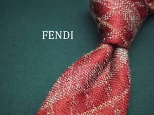 美品【FENDI フェンディ】 C1334 ワイン チェック WOOL SILK ブランド ネクタイ 古着 良品