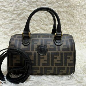 フェンディ FENDI ズッカ柄 ハンドバッグ ショルダー バッグ ミニボストンバッグ 2way ミニハンド レザー ゴールド金具 ブラウン 茶色 黒