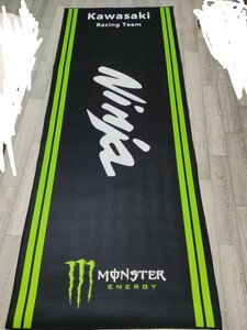 大　80cm x 200cm ピットマット　バイクマット メンテナンスマット　ninja monster energy モンスターエナジー　緑