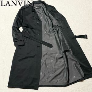 【未使用級 XLサイズ】 ランバン LANVIN 【裏地ロゴ総柄】 ベルテッド ロング チェスターコート ブラック メンズ サイズ50 秋冬