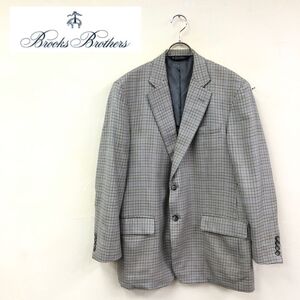 1N2260-K◆Brooks Brothers ブルックスブラザーズ テーラードジャケット◆size42SHT グレー 千鳥柄 背抜き 毛麻絹 キレイめ 紳士