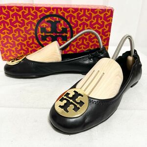 和314★ 箱付き TORY BURCH トリーバーチ レザー フラットシューズ パンプス 7 ブラック レディース