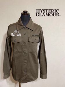 【良品】 HYSTERIC GLAMOUR ヒステリックグラマー ミリタリーシャツ トップス レディース フリーサイズ 長袖 カーキ 0143AH 日本製