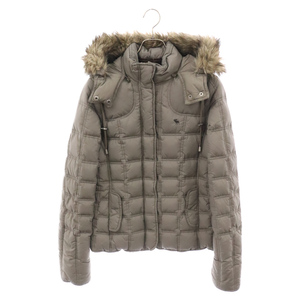 アバクロンビーアンドフィッチ FUR DOWN JACKET ファー付 キルティング ジップアップ ダウンジャケット チャコールグレー