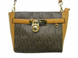 マイケルコース MICHAEL KORS HAMILTON TRAVELER MD TZ MESSENGER レザー ショルダーバッグ 総柄 モノグラム ブラウン系 ■GY14