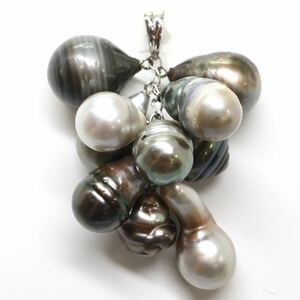《K18WG 南洋黒蝶真珠ペンダントトップ》U 18.8g約9.0-12.5mm珠 ジュエリーjewelry pearl パール pendant DD9/DE0