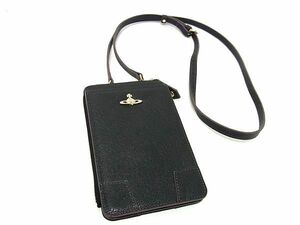 1円 ■極美品■ Vivienne Westwood ヴィヴィアンウエストウッド オーブ レザー ショルダーウォレット スマホショルダー ブラック系 FA8241