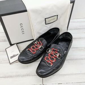 正規品 GUCCI グッチ 429062 17AW キング スネーク ホースビット レザーローファー ヘビ 蛇 黒 ブラック メンズ 7 約25.5〜26cm