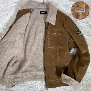 美品【希少!XLサイズ】DIESEL ディーゼル ランチジャケット ボアフリース 中綿 ブラウン コーデュロイ ワッペン付 ジップアップ アウター