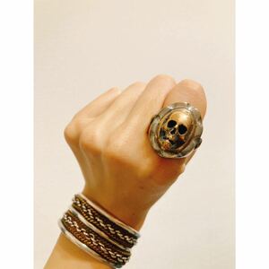 超希少!!VINTAGE MEXICAN BIKER RING SKULL HEAD USA HTCビンテージメキシカンバイカーリングスカルヘッド 18.5号