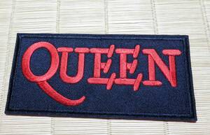 黒赤QN長方形　英語◆新品　クイーン　Queen　英国　イギリス・ロンドン　ロックバンド　刺繍ワッペン（パッチ）激渋◆音楽　ミュージック