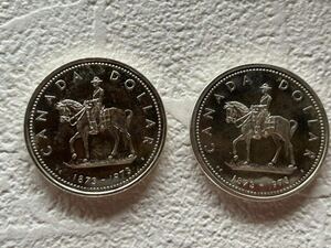 カナダ1ドル銀貨 カナダ王立騎馬警察 100周年記念銀貨 1873-1973 約23g プルーフ 2枚セット　銀0.500