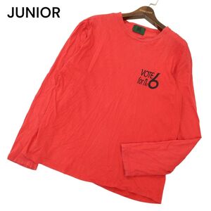 JUNIOR GAULTIER ジュニア ゴルチエ 通年 長袖 プリント★ カットソー ロンTシャツ Sz.48　メンズ 赤　C4T05935_6#C