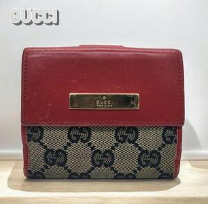 GUCCI グッチ 財布 Wホック 二つ折り GG柄 レザー レッド