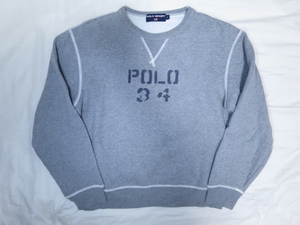 90s POLO SPORT スウェット L グレー 前V ガゼット ステンシル ポロスポーツ ラルフローレン POLO 34 ミリタリー