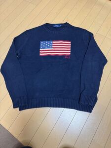 美品 ラルフローレン Ralph Lauren Polo コットン セーター L 星条旗柄 ビンテージ ヴィンテージ ニット