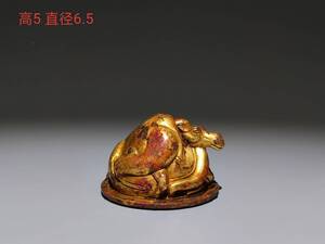 蔵友旧蔵出 漢 青銅作 塗金 臥馬席鎮 置物 賞物 貴重物品 収蔵品 中国古美術 館蔵品