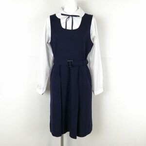 1円 ジャンパースカート 紐タイ 155A バスト86 ウエスト72 冬物 女子 学生服 中学 高校 紺 制服 中古 ランクC NA4857