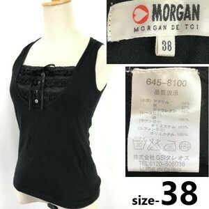 美品★MORGAN DE TOI/モルガンドゥトワ★キャミソール/タンクトップ【38/レディースM/黒/black】フリル/ノースリーブ/Tops/Shirts◆pBH824