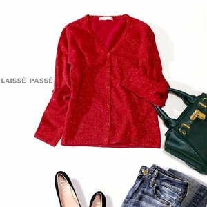 ☆☆ 美品 LAISSE PASSE レッセパッセ ☆☆ 可愛いレース アンゴラ混紡 ウール ラメ・ニット カーディガン F 秋 冬 23A10