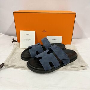 HERMES サンダル シプレ ＜シューズ＞エルメス フラットサンダル ブルー系 セレスト Hモチーフ メンズ ブランド ファッション