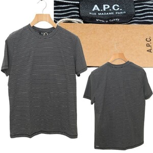 ★【送料無料 新品タグ付き】本物 20FW A.P.C.(APC) アーペーセー コットン100％ ボーダー クルーネック Tシャツ サイズM 半袖 ブラック系