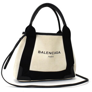 1円 ◆極美品 BALENCIAGA バレンシアガ ネイビーカバス XS 2wayバッグ 390346 キャンバス レザー◆K.Ciso.oR-dsm17