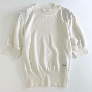 15j16 FOXEY NEY YORK フォクシーニューヨーク 40594 Knit Top Camelia Buton 半袖ニット セーター サイズ42 ホワイト シルク100％