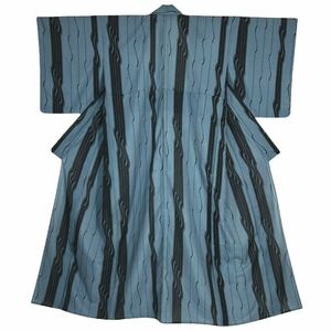 夏着物 小紋 縦縞 きもの カジュアル着物 リサイクル着物 kimono 中古 仕立て上がり 身丈157cm 裄丈65cm