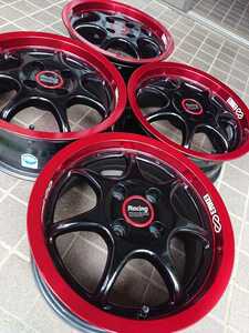 ENKEI Racing① 14×6J+38 4H-100 エンケイレーシング アルミホイール ヴィッツ ロードスター アクア ヤリス タント ムーヴ ワゴンR 赤×黒