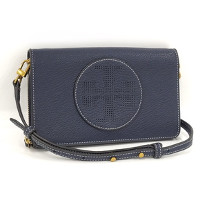 【中古】TORY BURCH ポーチウォレット ブルー レザー