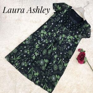 ローラアシュレイ ポケット付 シフォンワンピース 花柄 りんご 7号サイズ Laura Ashley